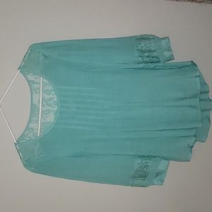 MINE Women's Blouse Bohemian Lace Mint Green Top Size S